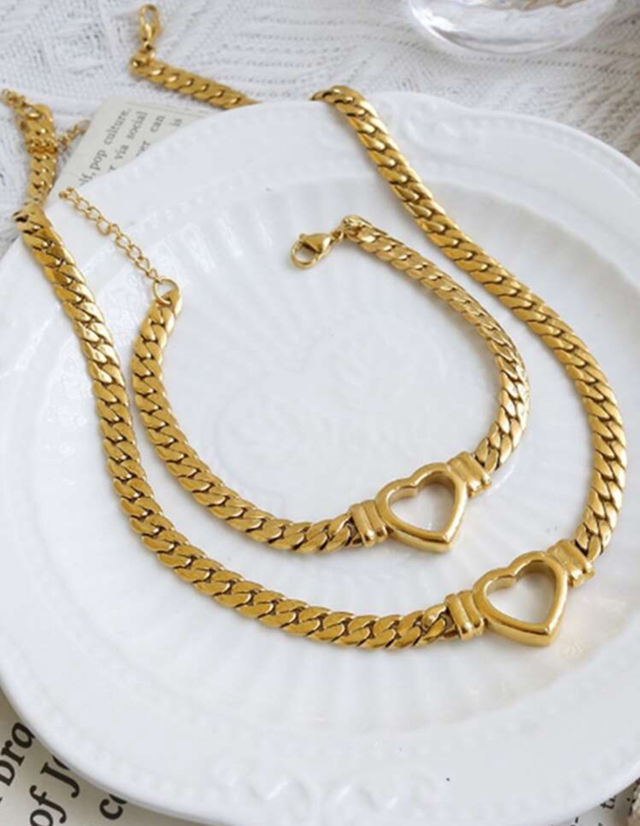 Heart Gold/Silver Necklace Set