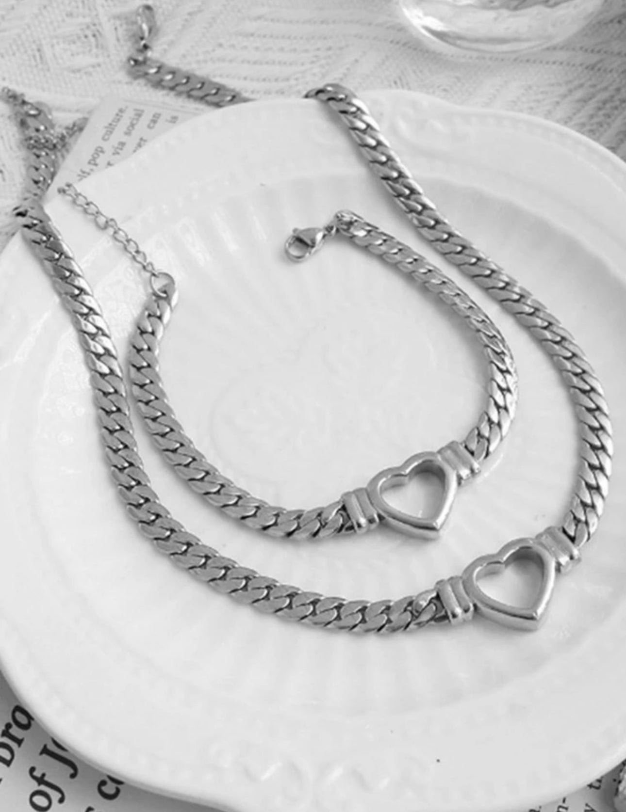 Heart Gold/Silver Necklace Set