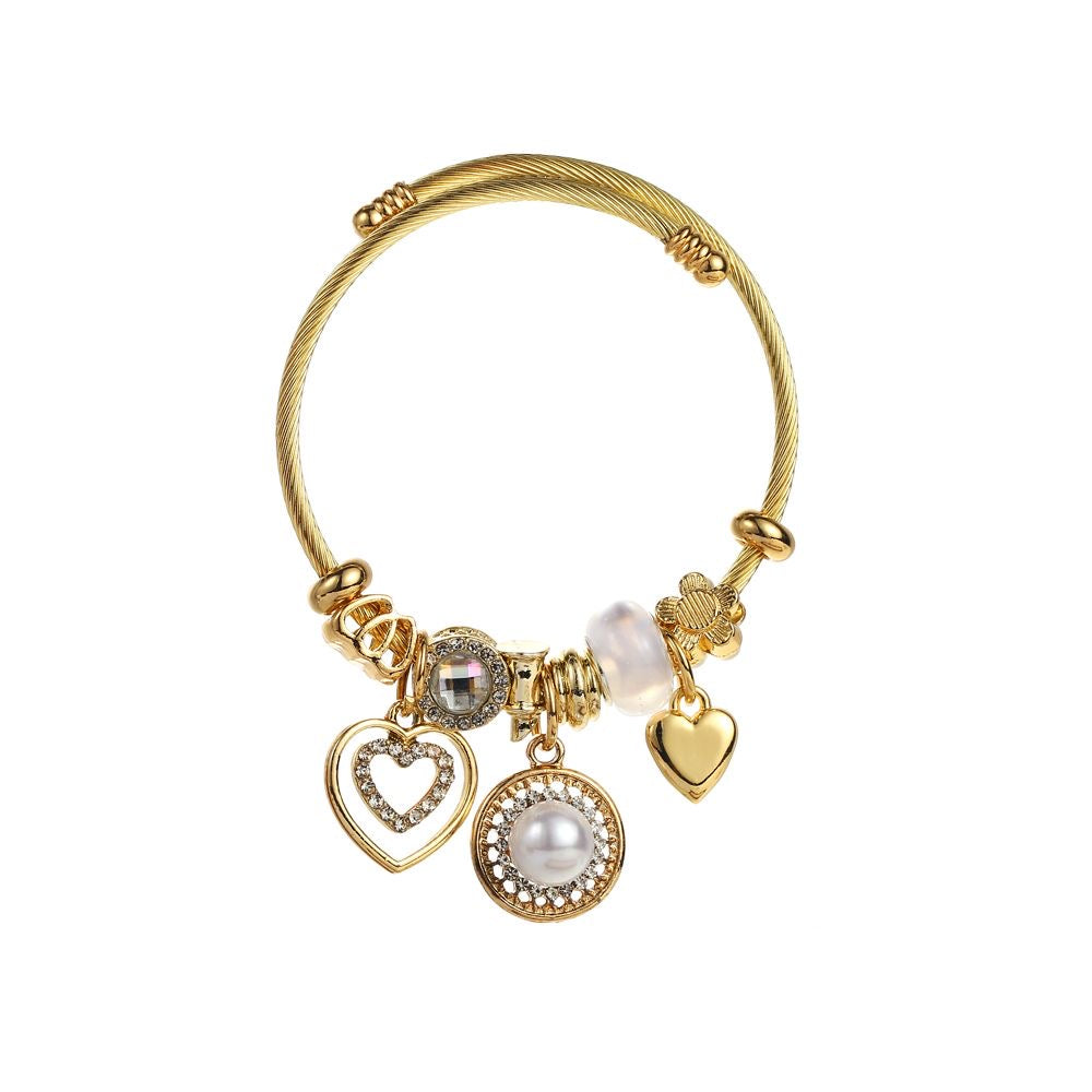 Gold Pearl Heart Bracelet